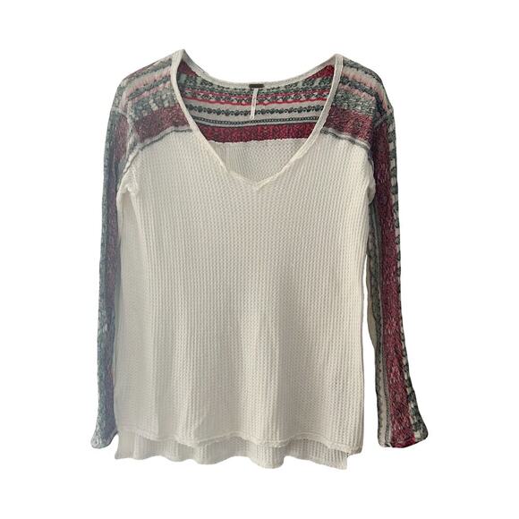 Free People Contrast Waffle Knit Thermal Top Sz S - Picture 1 of 10